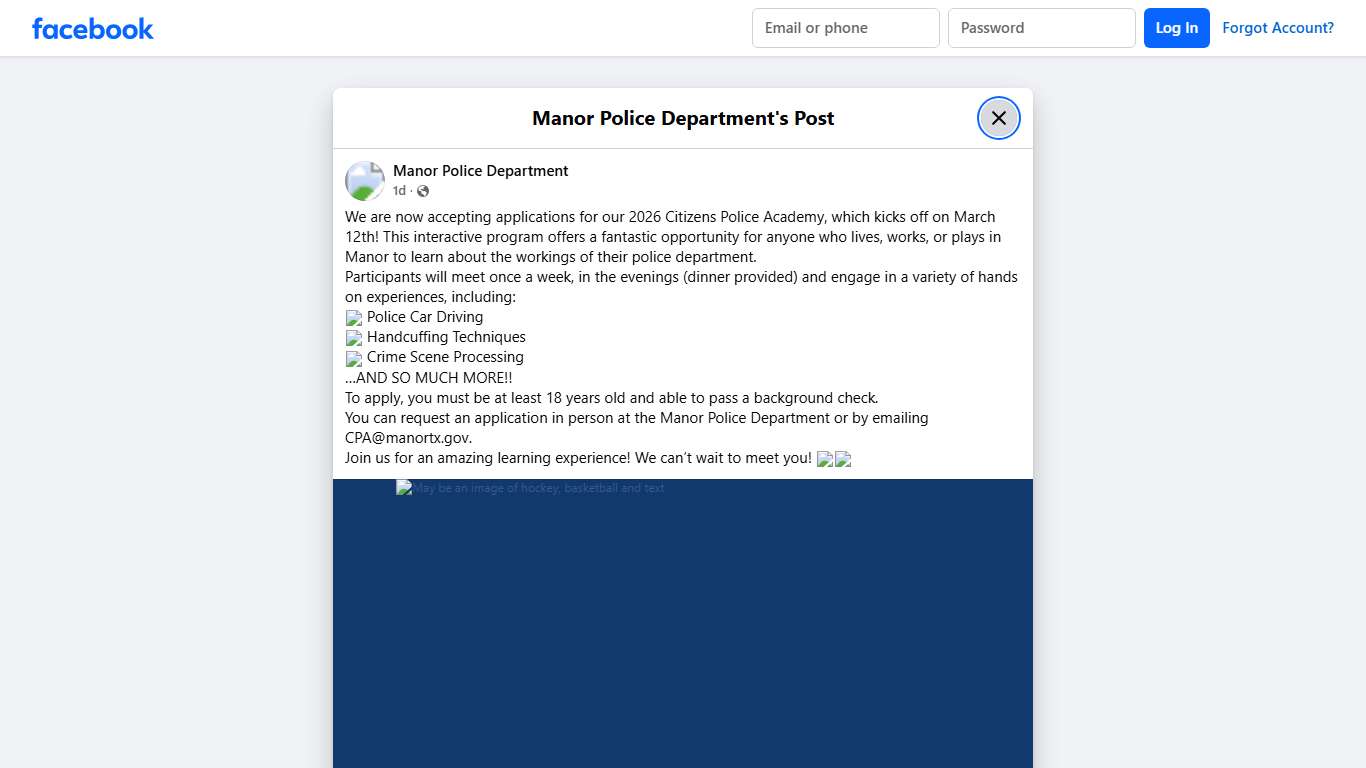 We are now accepting... - Manor Police Department Facebook