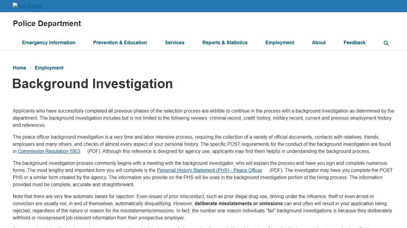 Background Investigation Police Department