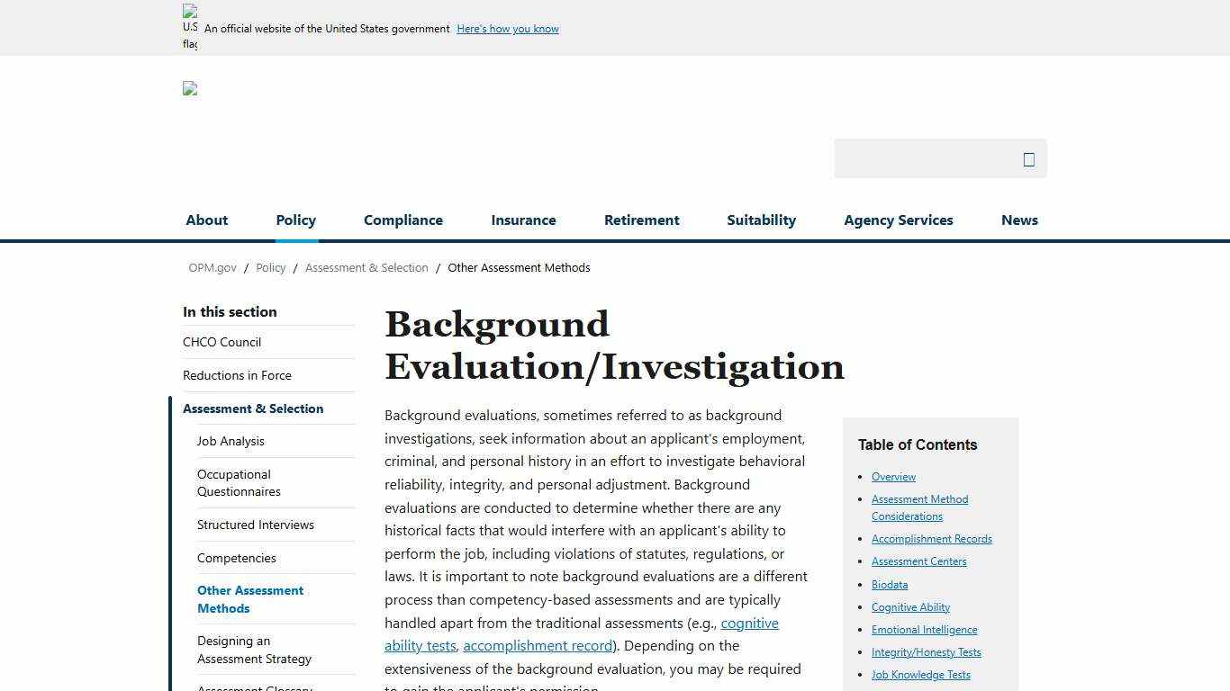 Background Evaluation/Investigation